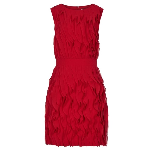 REISS Jasmine Ruffle Detail Sleeveless Crafted Dress, Cherry Red, Size 6 - Picture 5 of 7